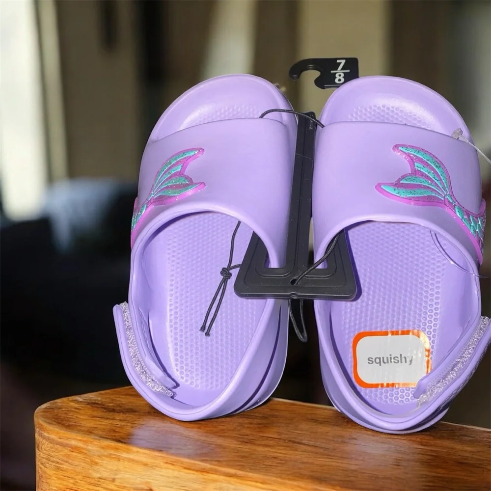 Kids Purple Mermaid Tail Slides Sandals Toddler Size 7-8 Squishy